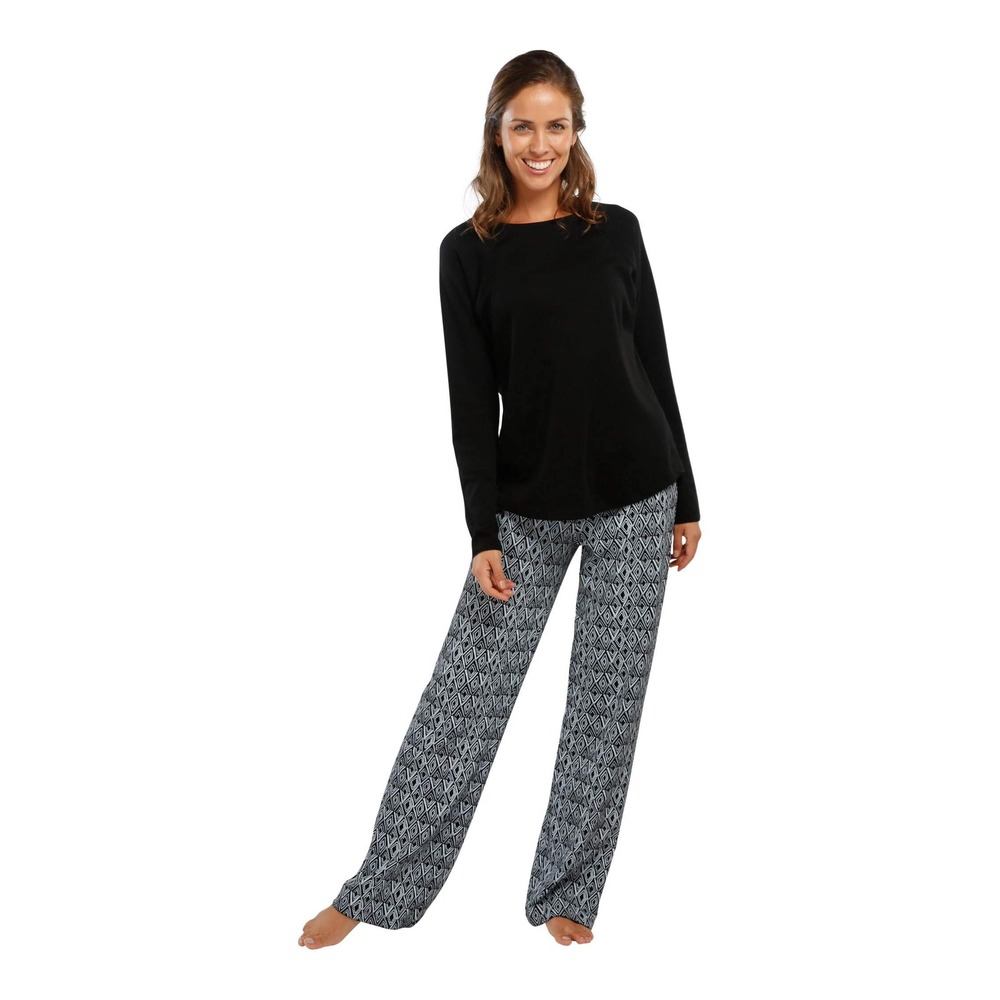 Jijamas Women's Sz Small 100% Pima Cotton Long Sleeve Black‎ Pajama Top
